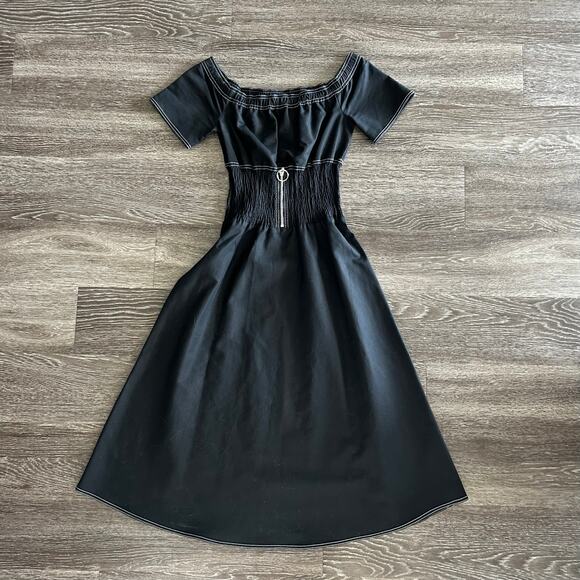 NWOT Maje Relera Black Off-Shoulder Zip Midi‎ Dress Size Small (1) Smocked Waist - Picture 11 of 15
